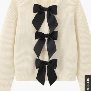 Commense Cream Cardigan with Black Bow Details